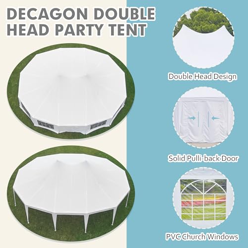 EROMMY 29x23ft Party Tent, White Wedding Tent, Dodecagonal Heavy Duty Canopy with Removable Sidewalls R9255