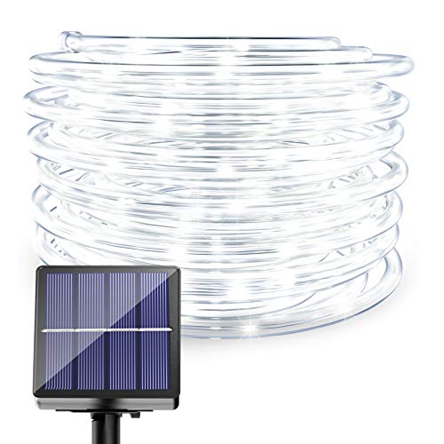 Solar Powered LED Rope Lights - 40FT 8 Modes 100 LED Solar Outdoor Rope String Lights Waterproof Tube Light Copper Wire Fairy Lights for Garden Camping Fence Yard Balcony Wedding Decor (Cool White)