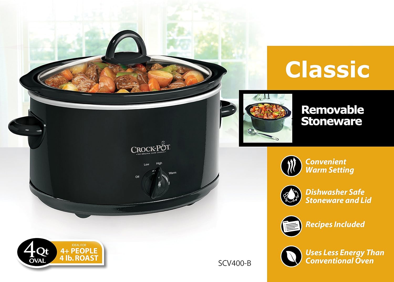 Crock-Pot 4-Quart Manual Slow Cooker, Black M53020