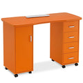 BarberPub Manicure Table, Acetone Resistant Nail Desk, Nail Table with 4 Drawers, 2 Cabinet, Lockable Wheels, Wrist Pad, Nail Desk for Nail Tech, Beauty Salon White 0611