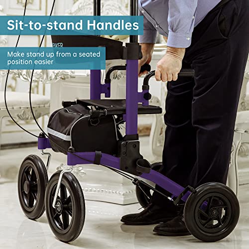 ELENKER All-Terrain Upright Rollator Walker with 12" Front Wheels, Compact Folding J164