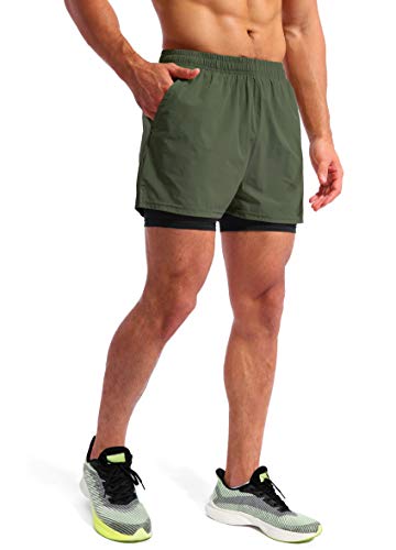 Pudolla Men’s 2 in 1 Running Shorts 5" Quick Dry with Phone Pockets U730