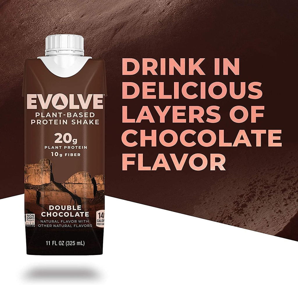 Evolve Plant Based Protein Shake, Double Chocolate, 20g Vegan Protein, 11oz (4 Pack) Z990545