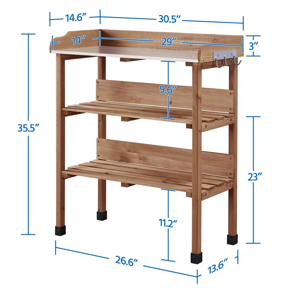 Easyfashion Outdoor Potting Bench Table with Storage Shelf, Brown L604417