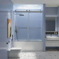 56-60in.W x 65in.H, Frameless Sliding Tub Door, with Clear Tampered Glass, Double Smooth Gliding Open and Close, Soft Closing, Reversible Installation, Brushed Nickel