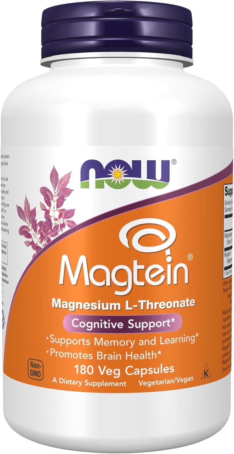 NOW Supplements Magtein, Magnesium L-Threonate, Cognitive Support*, 180 Veg Capsules