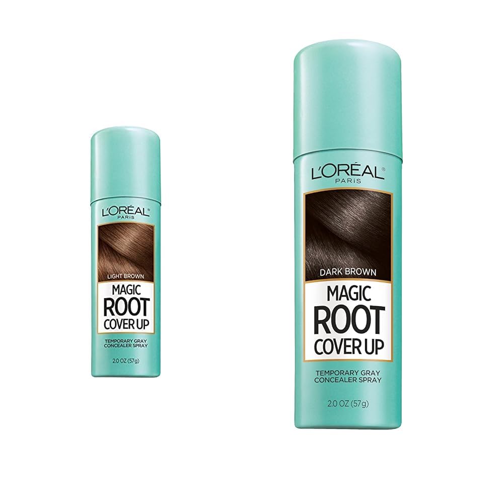 L'Oreal Paris Magic Root Cover Up Gray Concealer Spray Light Brown 2 oz. and Dark Brown 2 oz. Bundle