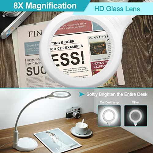 5X Magnifying Glass with Light and Clamp, Flexible Gooseneck LED Desk Lamp R4600