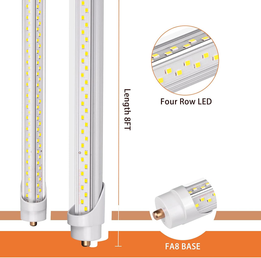 8ft LED Bulbs 90W 5000K T8 T10 T12 Fluorescent Replacement, FA8 Single Pin V Shaped Tube Light, 8 Pack B3429