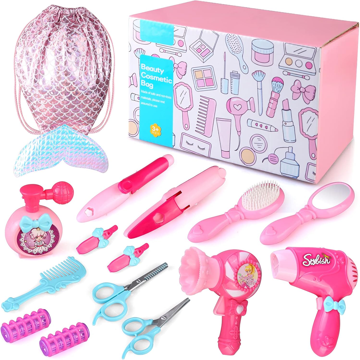 Kids Hair Salon Toy Set with Hair Dryer and Beauty Accessories L61674