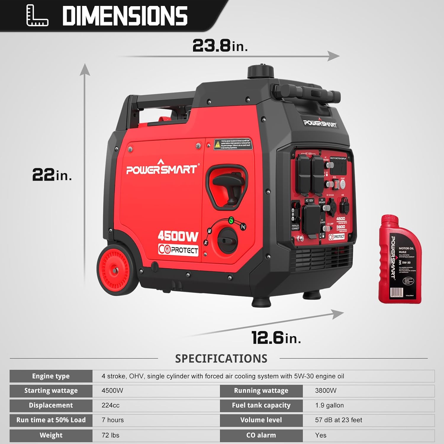 PowerSmart Super Quiet 4500-Watt Portable Inverter Generator with CO Sensor S7414