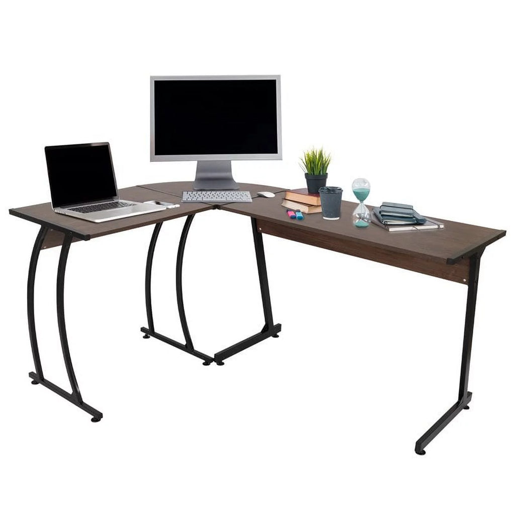Living Essentials Ethan L-Shaped Corner Wood Top Computer Desk in Aged Oak