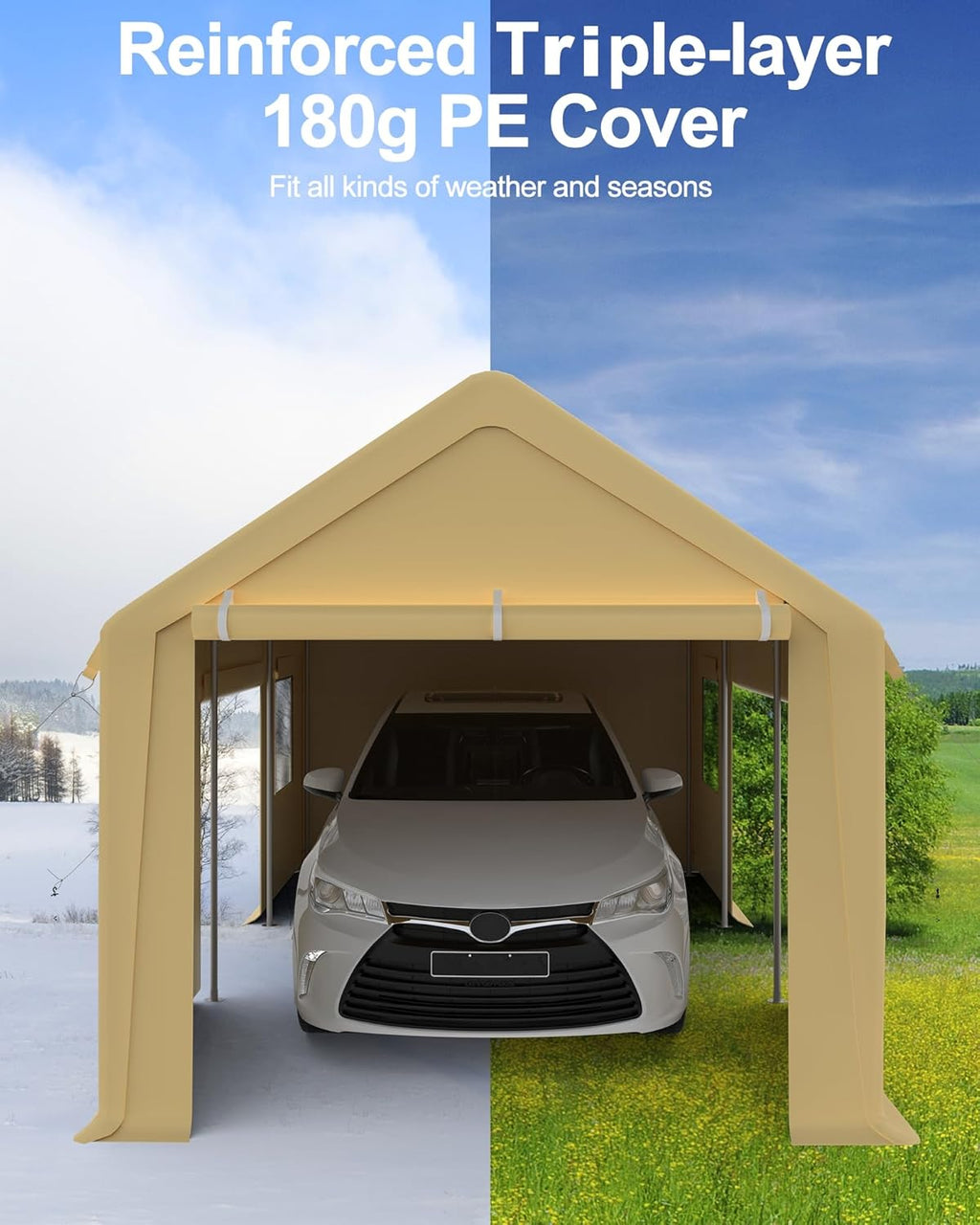 Carport 10'x20' Portable Garage with Reinforced Steel Poles, Yellow Z113844