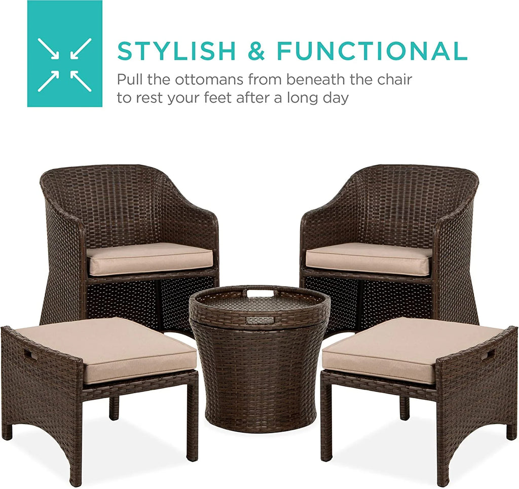 5-Piece Outdoor Patio Furniture Set with Storage Table, Brown/Beige I297