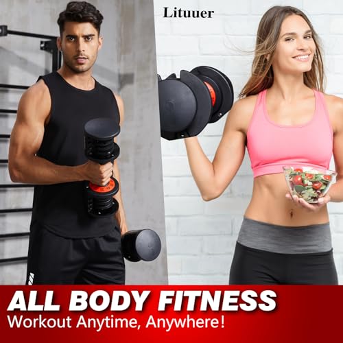 Adjustable Dumbbell Set with Tray, 25/55 Lbs Pair, Black Grip Handle H25626