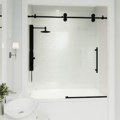 VIGO Elan Frameless Sliding Tub Door 56-60 in. Matte Black Clear Glass K697