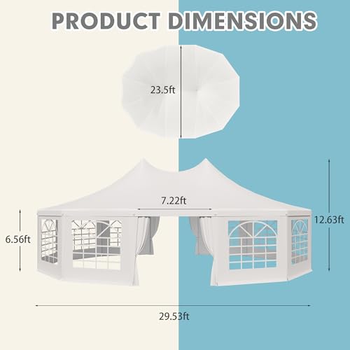 EROMMY 29x23ft Party Tent, White Wedding Tent, Dodecagonal Heavy Duty Canopy with Removable Sidewalls R9255