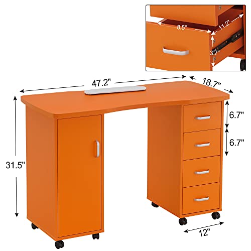 BarberPub Manicure Table with 4 Drawers, Lockable Wheels, White E878354