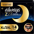 Always ZZZ Overnight Disposable Period Underwear for Women Sz XL, 360° Coverage for Worry-Free Nights, 7 Count x 2 Packs (14 Count Total)