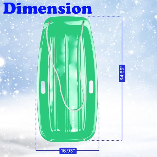 Downhill Sprinter Kids Toddler Plastic Snow Sled with Pull Rope and Handles, 35 Inch, 2 Pack C447