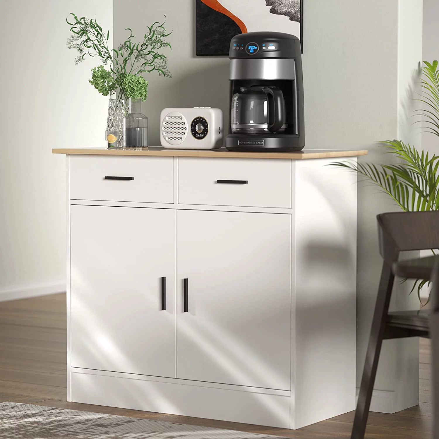 Cozy Castle Kitchen Buffet Storage Cabinet with Doors and Drawers U824