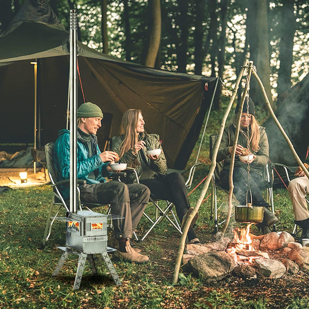 YOLENY Wood Stove with Chimney Pipes and Carry Bag for Camping, Hiking, Backpacking F475