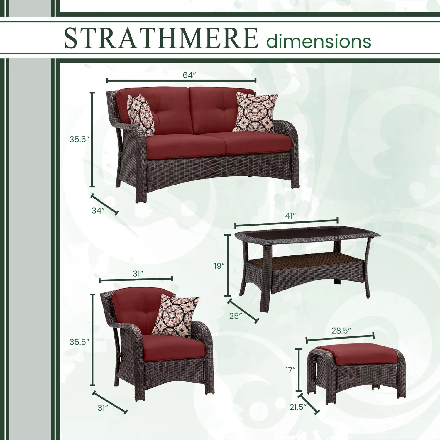 Hanover Strathmere 6-Piece Wicker Outdoor Conversation Set, Crimson Red P6254