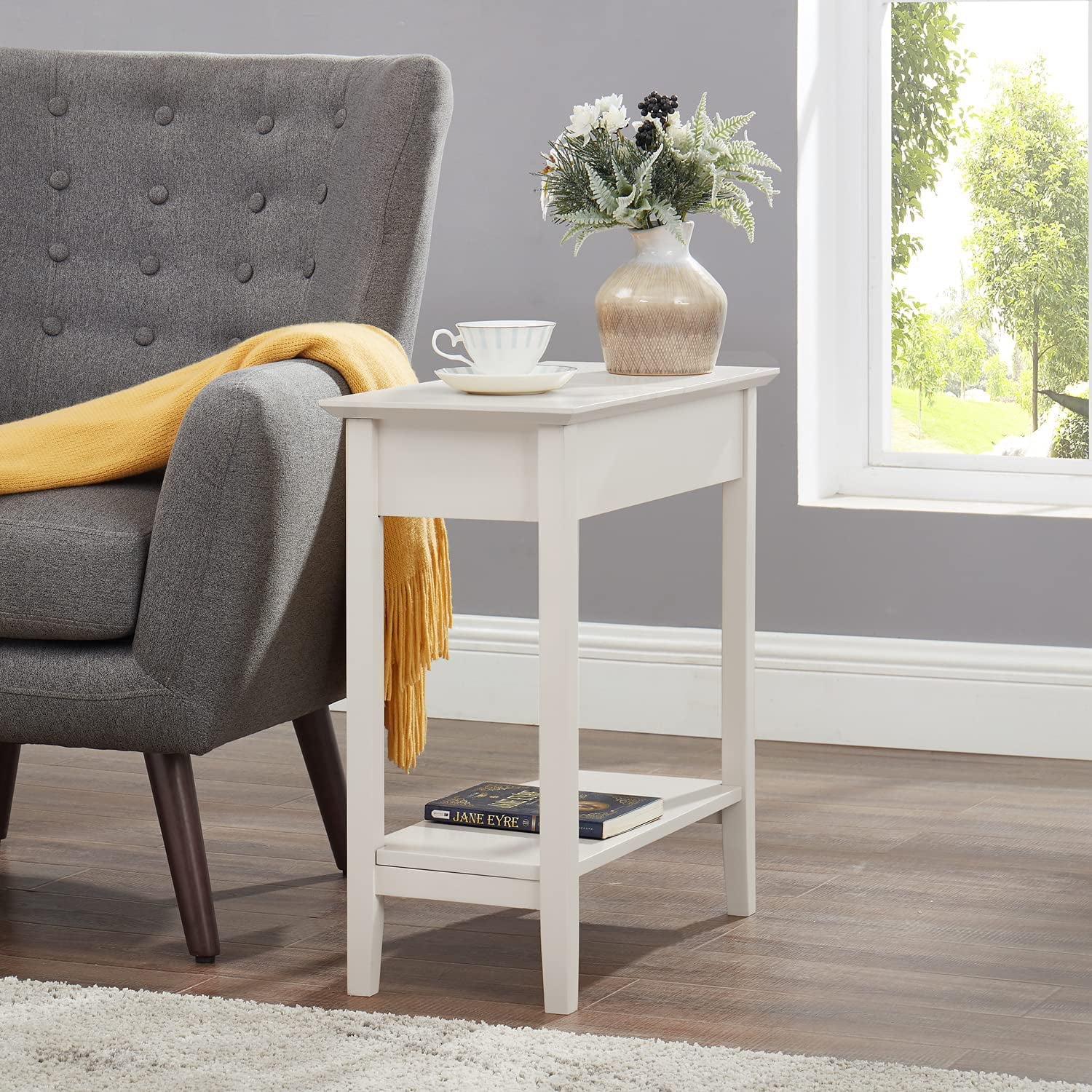 Flip Top Narrow End Table with Storage, Cream G920
