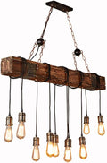 Rustic Industrial 10 Light 46in Chandelier Farmhouse Kitchen Island Lighting Mason Jar Chandelier Linear Chandelier Retro Wood Pendant Light Dining Room Bar Pool Table (Bulb is Not Included)
