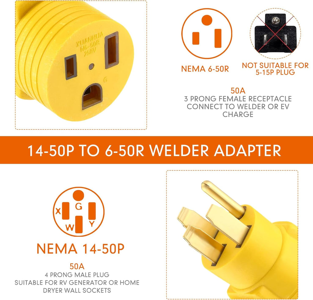 NEMA 14-50P to 6-50R Welder Adapter, 50 Amp 4 to 3 Prong Y748211