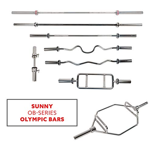 Sunny Health & Fitness Olympic Barbell Bar, 20" Heavy Duty Dumbbell Handle with Locking Collars, Chrome L893