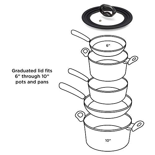 Ecolution Universal Lid for Pots and Pans, Tempered Glass, Fits 9.5-12 Inch, Black S51910