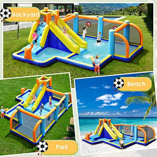 GLACER Inflatable Water Slide with Soccer Zone, Climbing Wall and Carry Bag I3396
