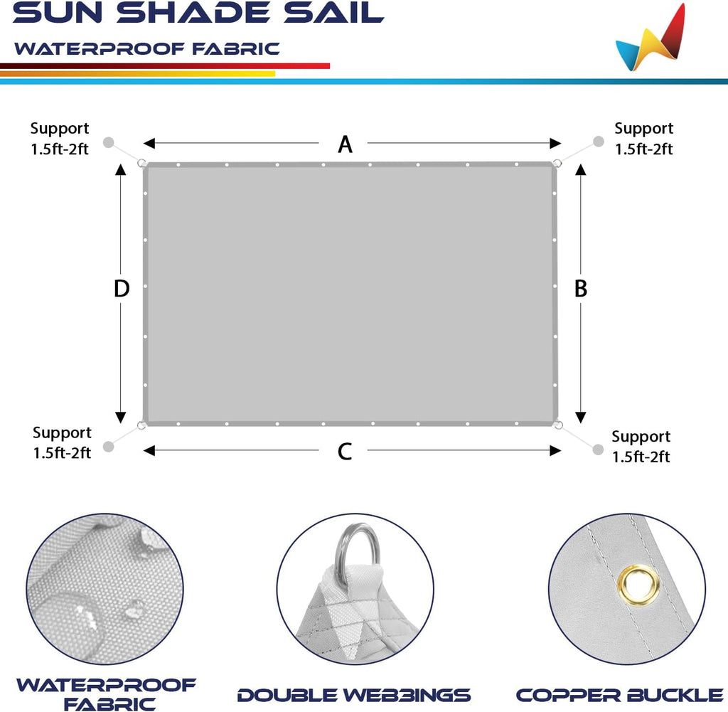 12' x 16' Waterproof Sun Shade Sail Straight Edge Canopy Cover UV Block (Beige) U152