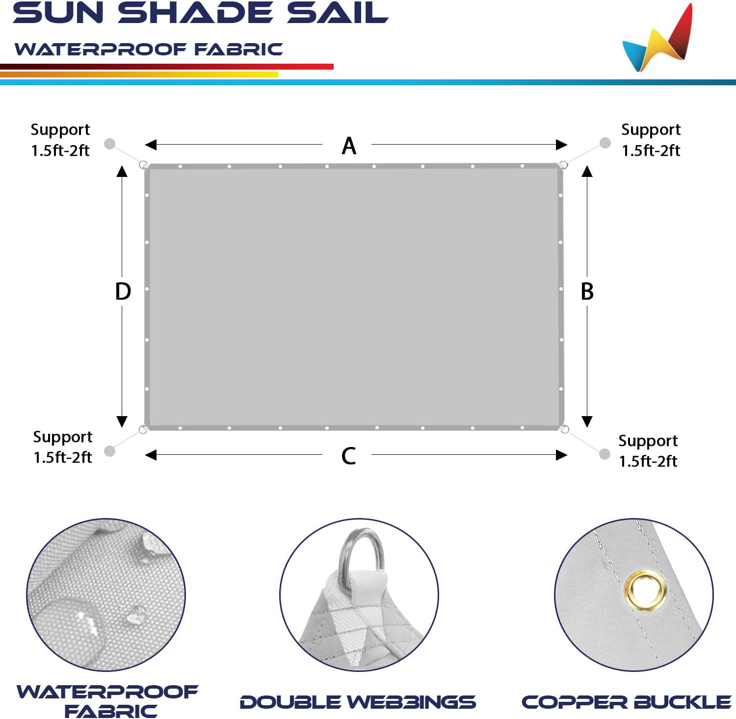 12' x 16' Waterproof Sun Shade Sail Straight Edge Canopy Cover UV Block (Beige) U152