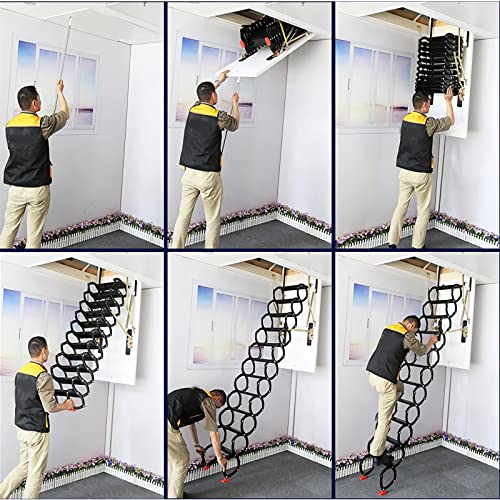 TECHTONGDA Ceiling Attic Loft Ladder, 13 Steps Retractable, White, 10.5ft Height H470649