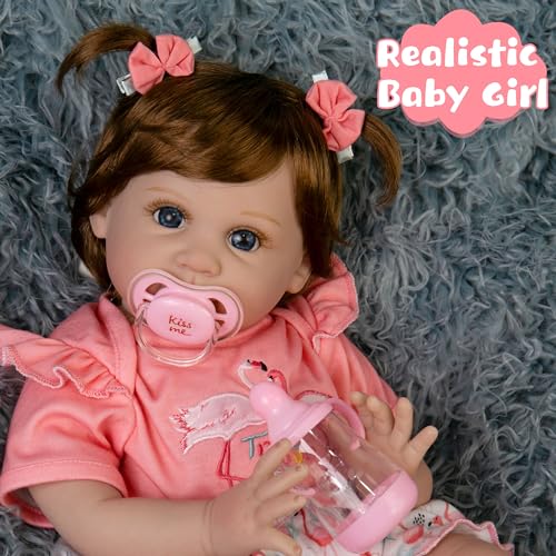 Milidool Reborn Baby Doll, 22 Inch Realistic Newborn Girl Doll with Feeding Toy Accessories U59526