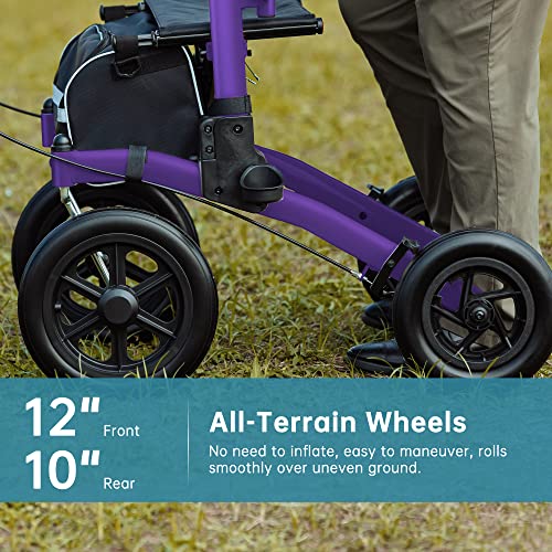 ELENKER All-Terrain Upright Rollator Walker with 12" Front Wheels, Compact Folding J164