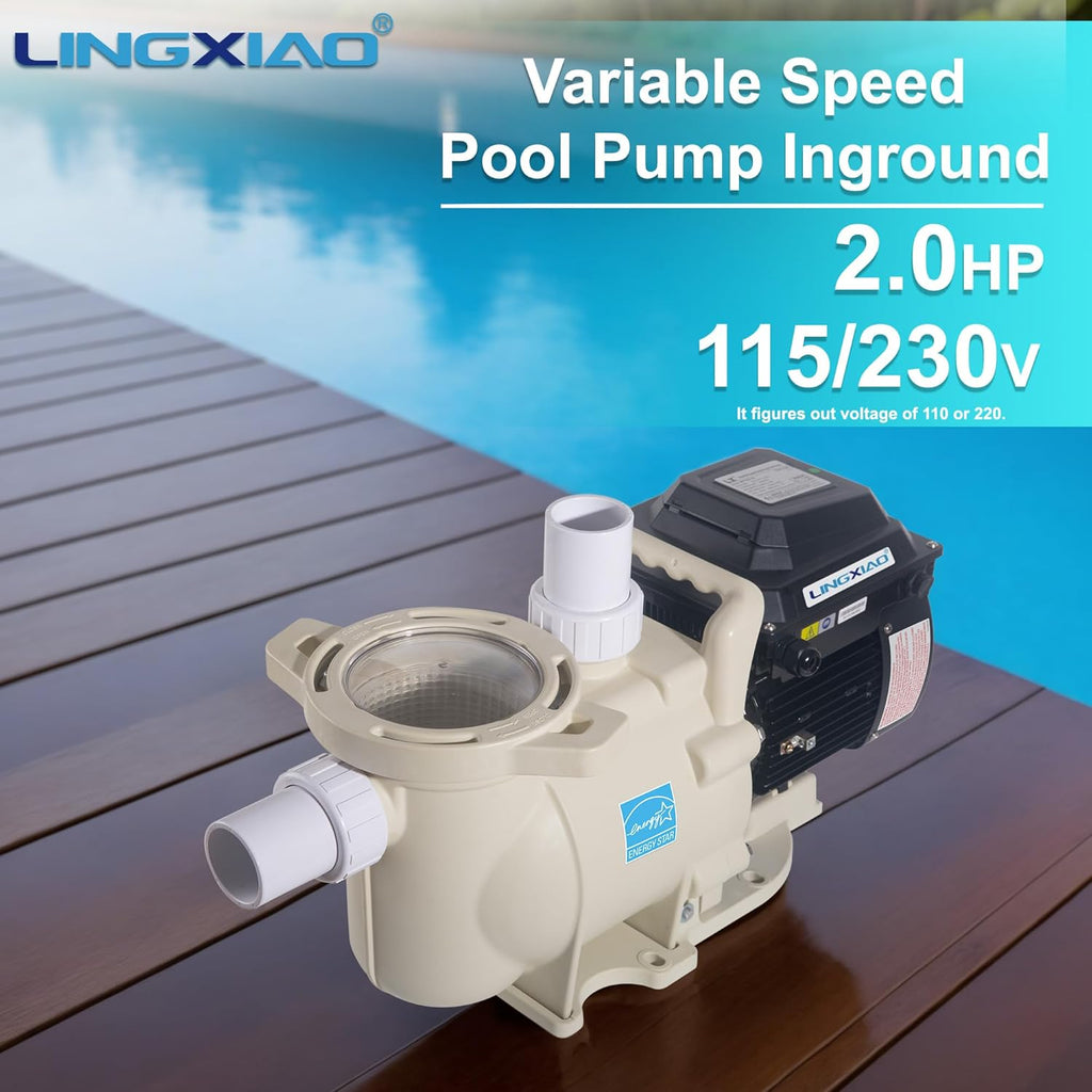 LINGXIAO Variable Speed Pool Pump Inground 2HP with Filter Basket U388472