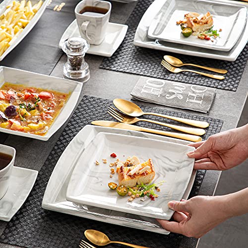 MALACASA 30-Piece Porcelain Dinnerware Set for 6, Ivory White Square Plates and Bowls M7488