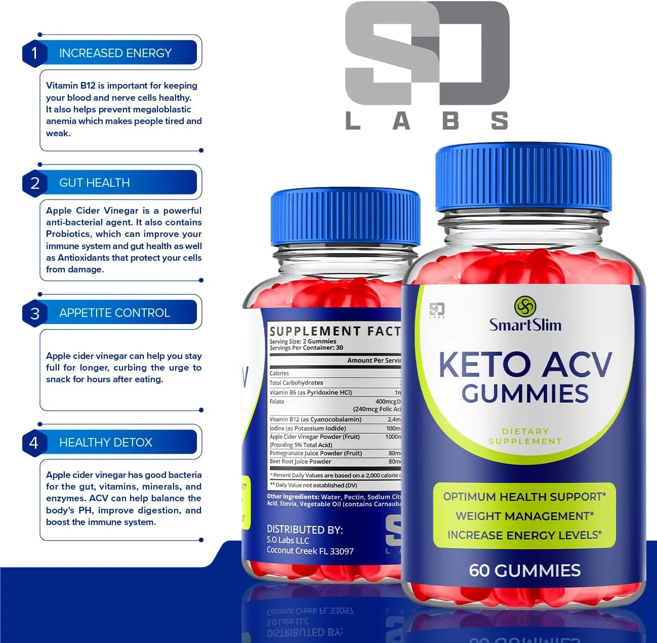 Smart Slim Keto Gummies Apple Cider Vinegar Supplement, 5 Pack J371352
