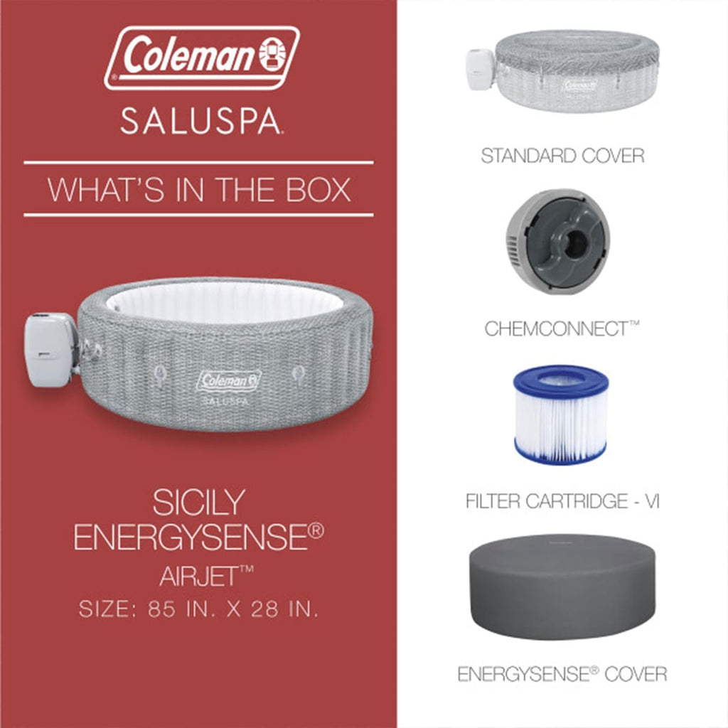 Coleman SaluSpa Sicily 180 Inflatable Hot Tub with Spa Seat and Headrest Pillows M8891