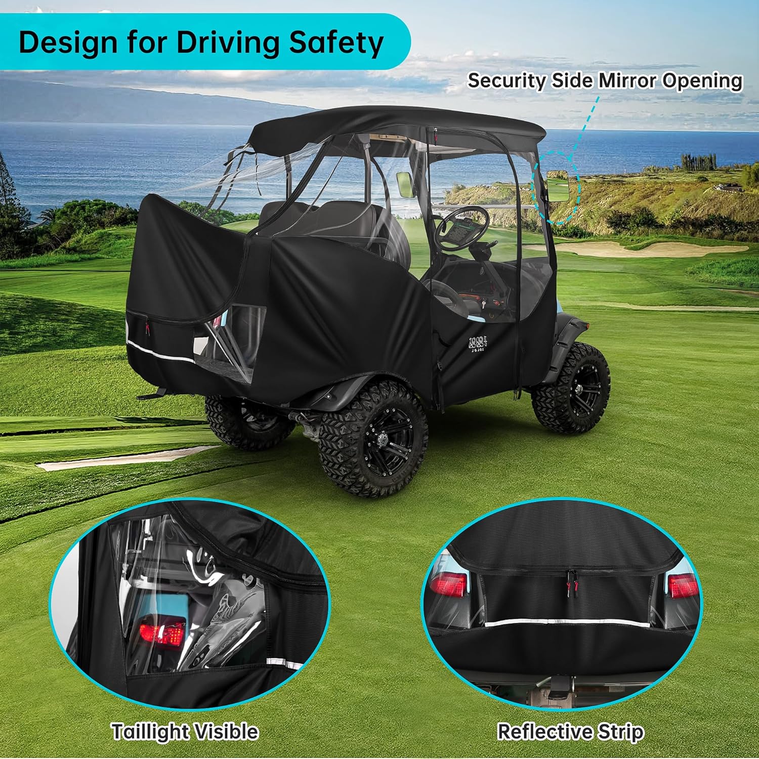 10L0L 4 Passenger Golf Cart Enclosure for Club Car Precedent Short Roof, Clear Windows, 420D Waterproof M640