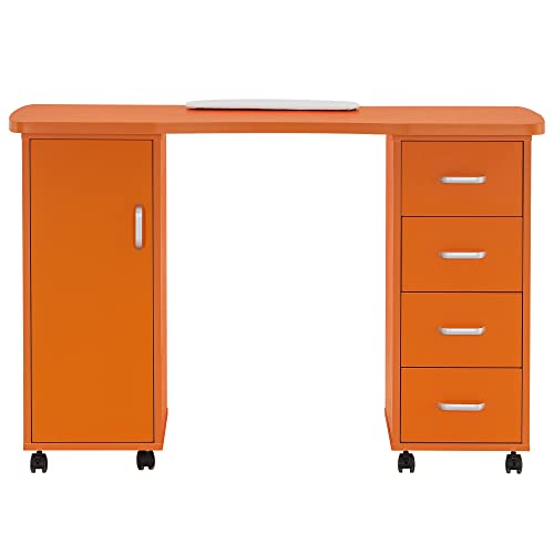 BarberPub Manicure Table with 4 Drawers, Lockable Wheels, White E878354