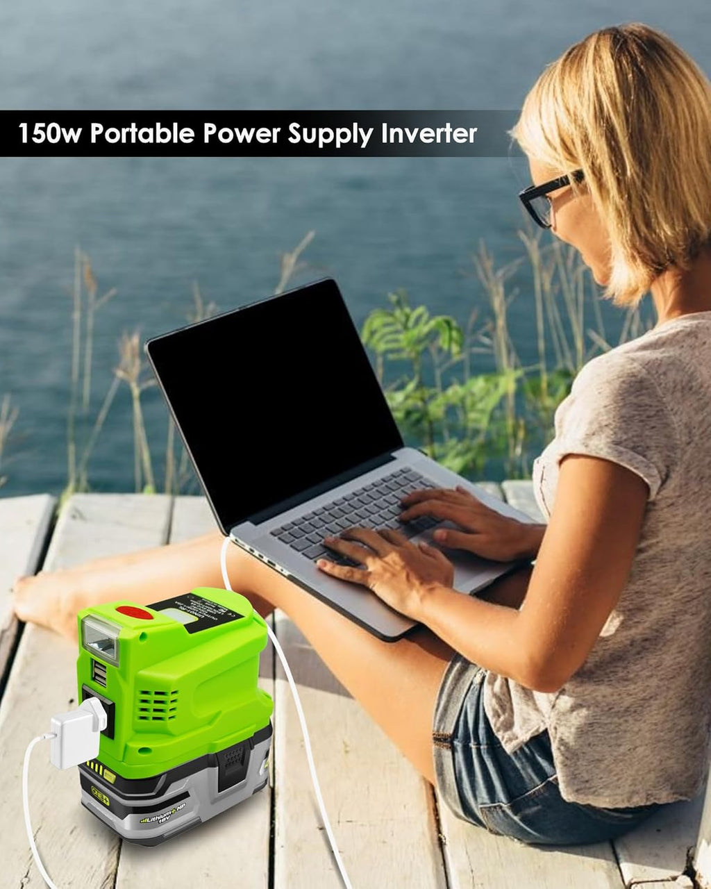 Portable Power Inverter for Ryobi 18V Battery, 150W AC Outlet Dual USB K406980