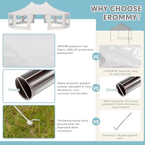 EROMMY 29x23ft Party Tent, White Wedding Tent, Dodecagonal Heavy Duty Canopy with Removable Sidewalls R9255