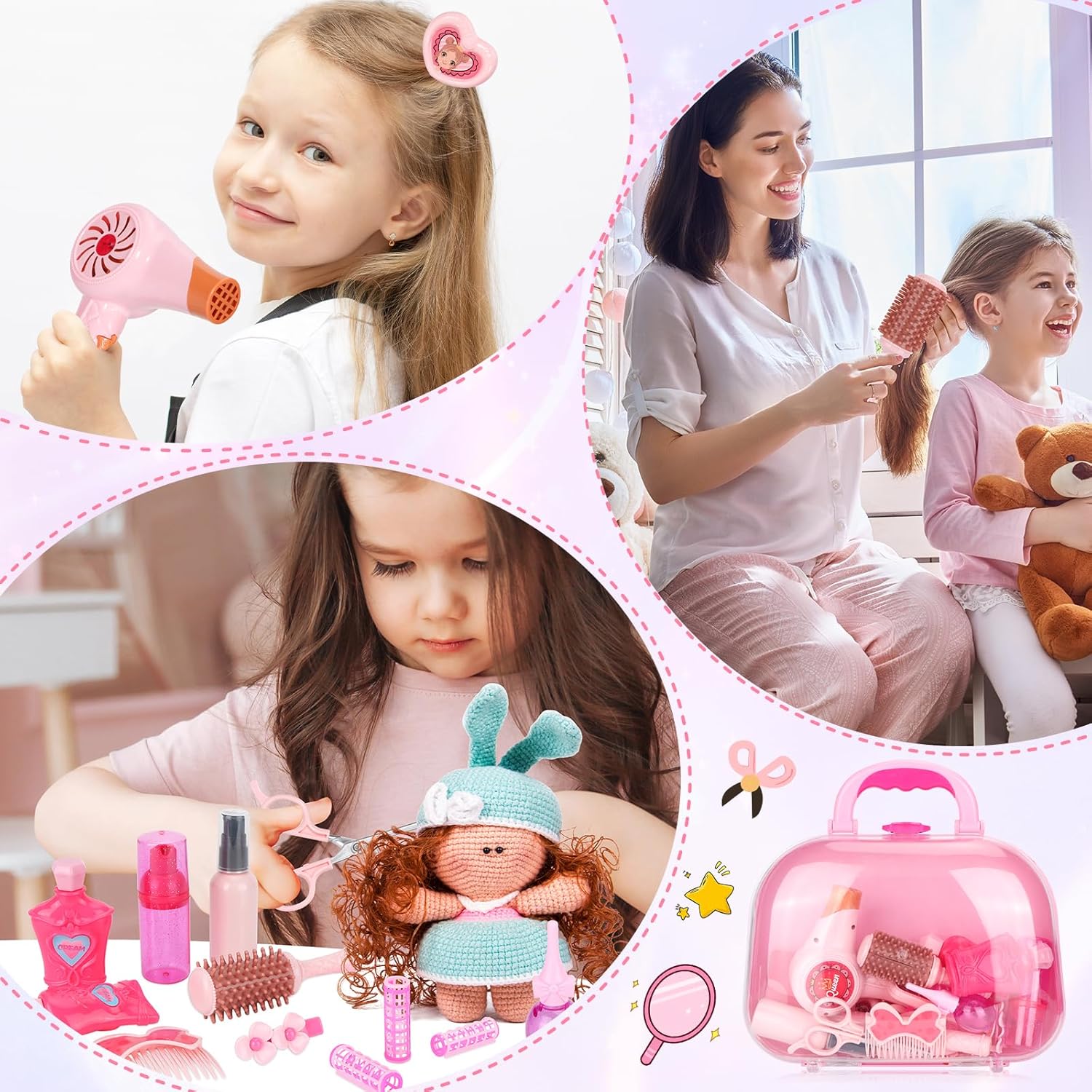 Girls Beauty Salon Set, 27 PCS Pretend Play Hair Styling Toy for Ages 3-9 V463650