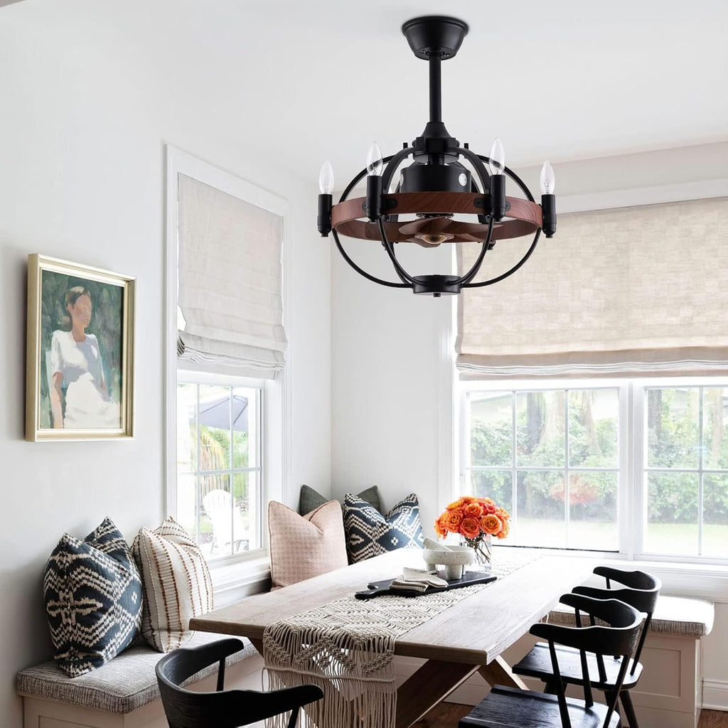 OUKANING Farmhouse Enclosed Ceiling Fan with Light and Remote Control, 22 inches B4403