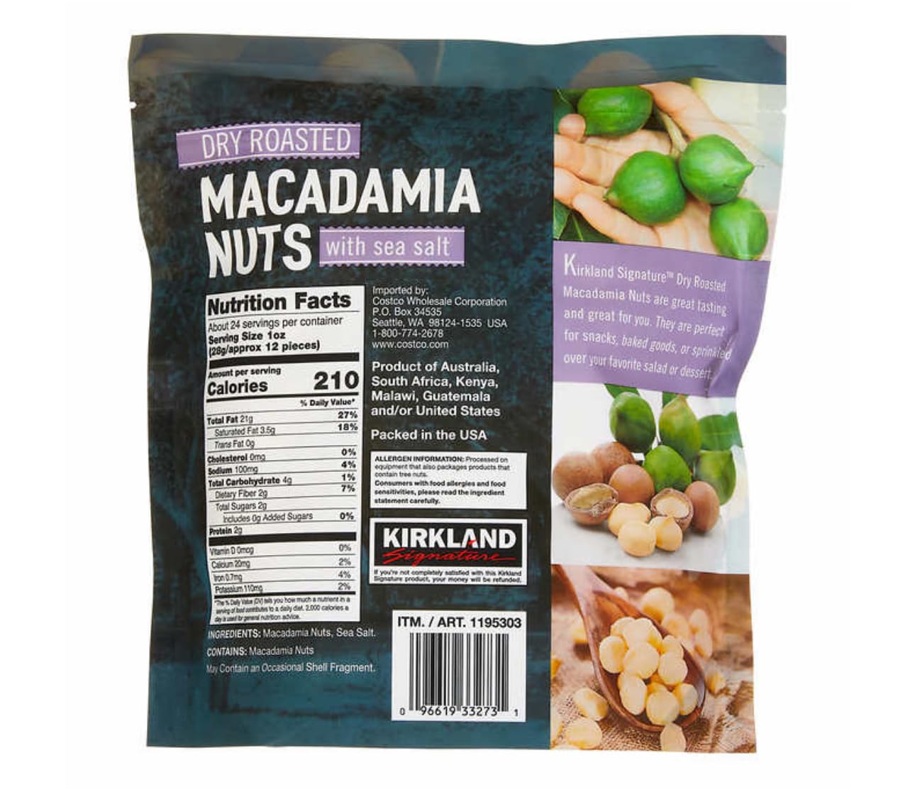 Kirkland Signature Dry Roasted Macadamia Nuts, 1.5 lbs V539