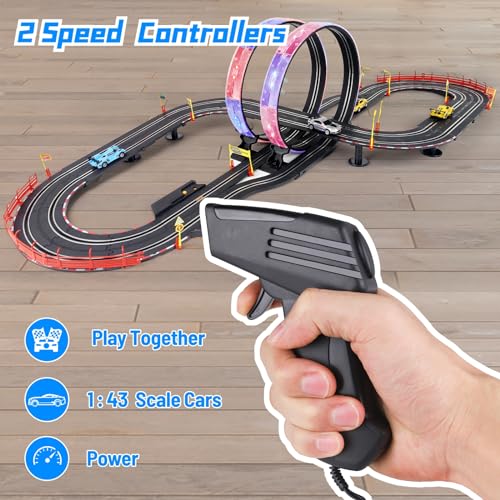 Slot Car Race Track Set, 23ft Battery Powered with 4 Cars, Loop & Crossover for Boys 6-12 U9520